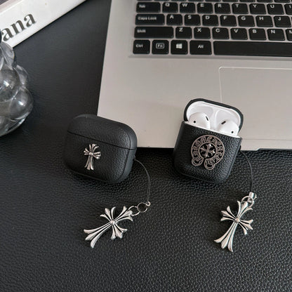 Grained Leather Look Chrome Cross AirPod Case
