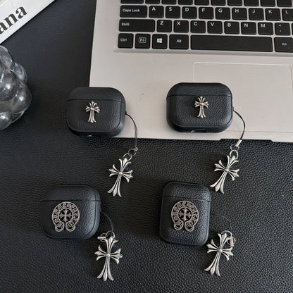 Grained Leather Look Chrome Cross AirPod Case