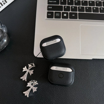 Grained Leather Look Chrome Cross AirPod Case