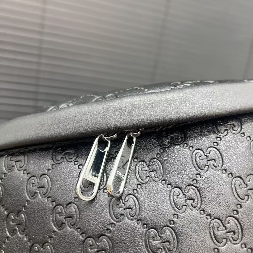 Embossed G Leather Belt Bag - Grey/Black