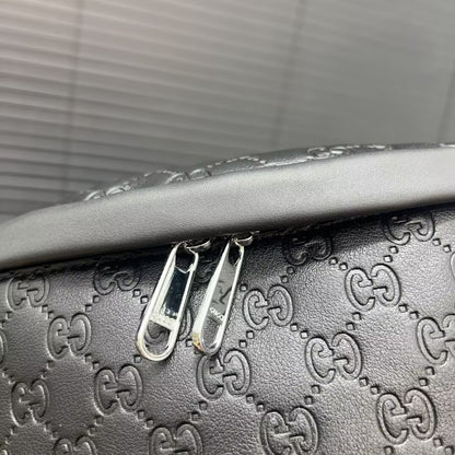 Embossed G Leather Belt Bag - Grey/Black