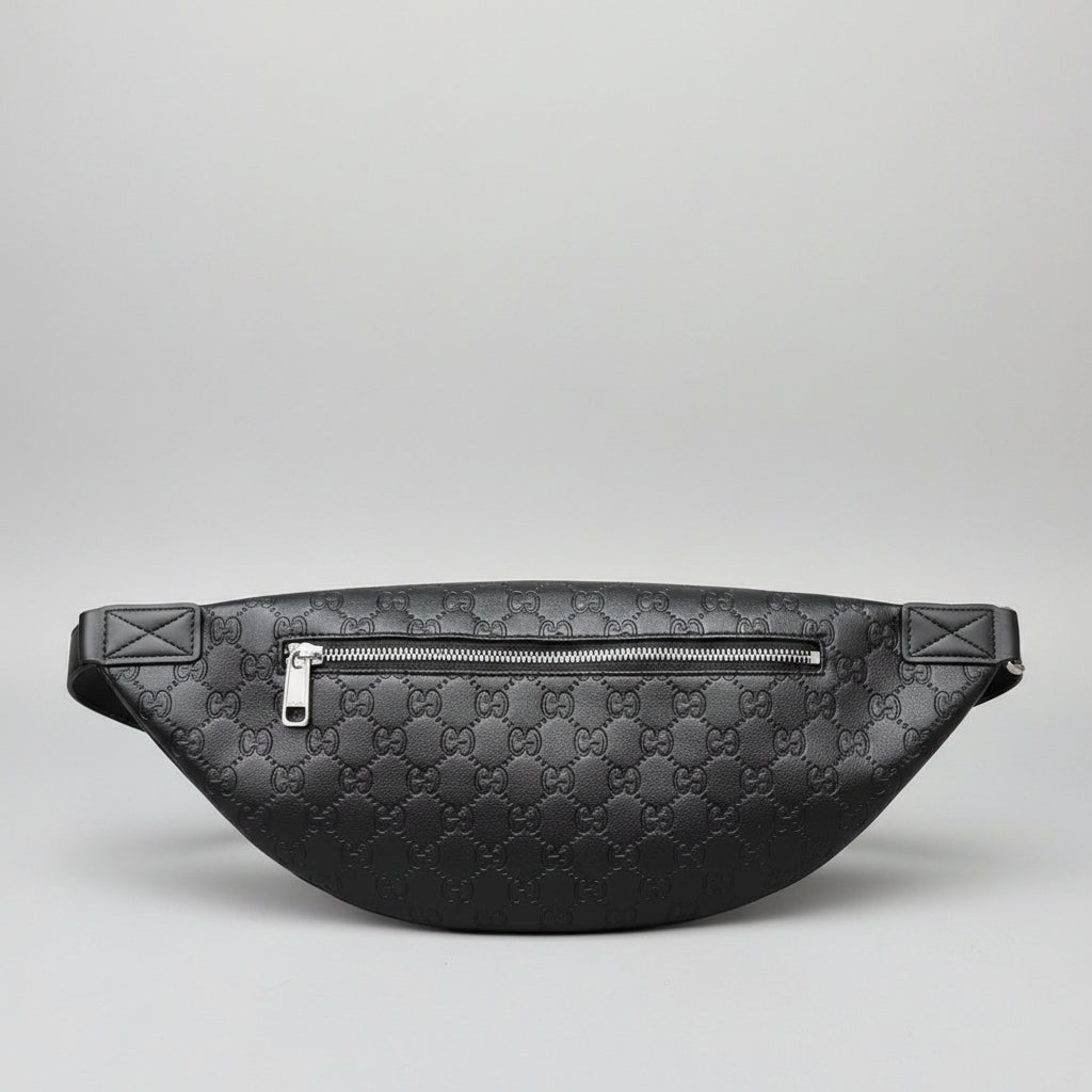 Embossed G Leather Belt Bag - Grey/Black