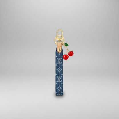 Denim Cherry Bag Charm Key Holder