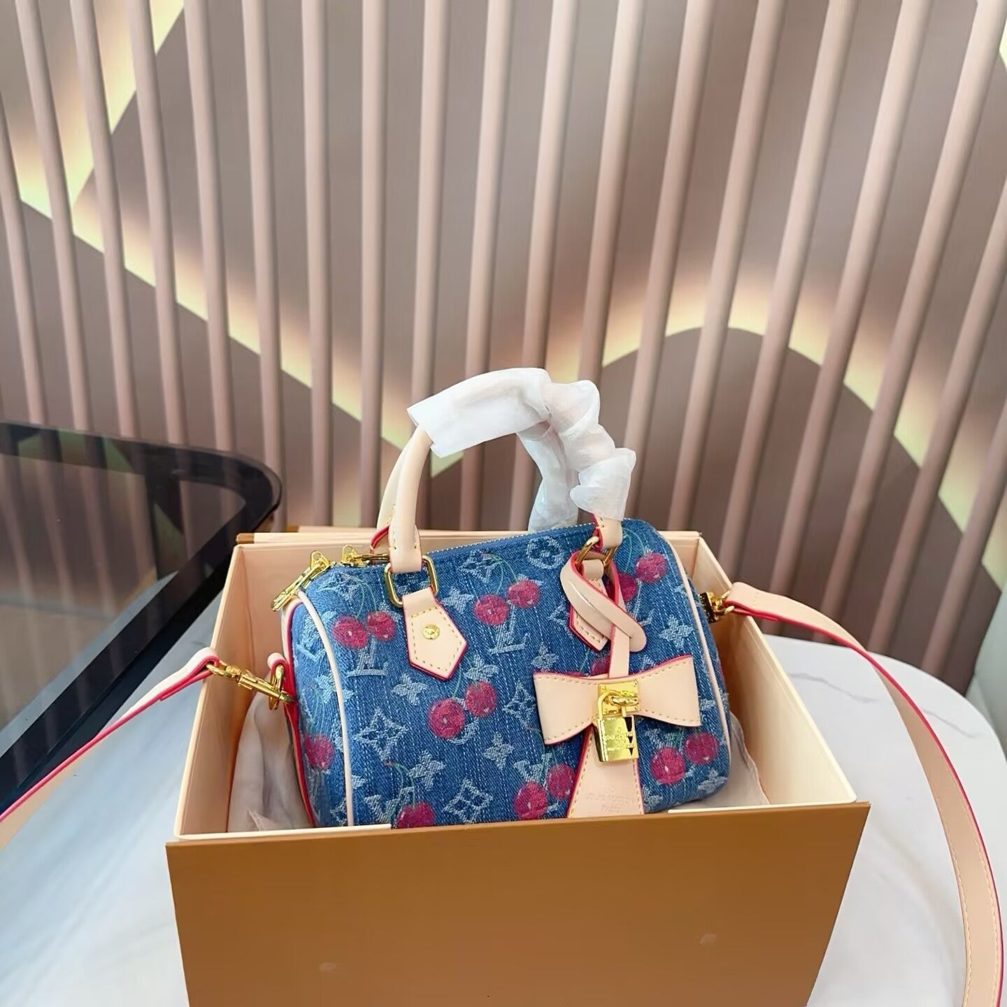 Mini Denim Cherry Speedy Bag