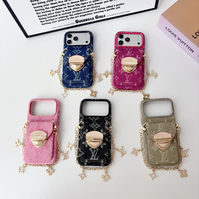 Monogram Denim Charm Phone Case with Card Holder
