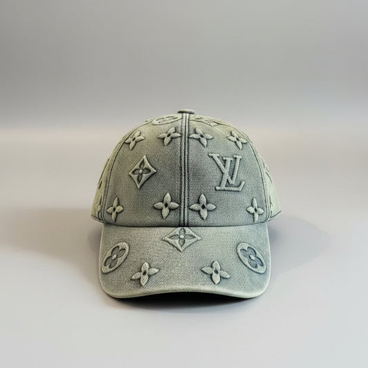 Denim Raised Monogram Cap