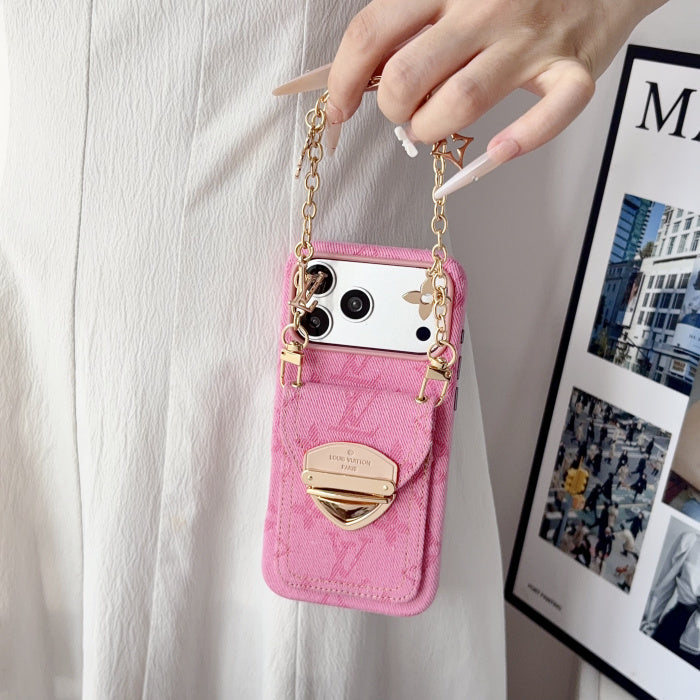 Monogram Denim Charm Phone Case with Card Holder