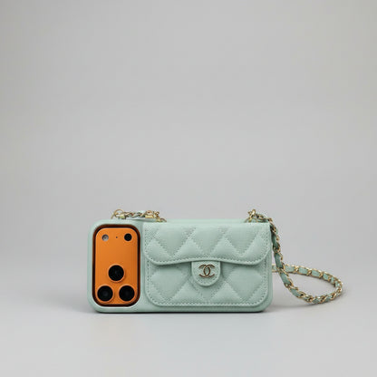 Luxury Flap iPhone Case With Chain Blue