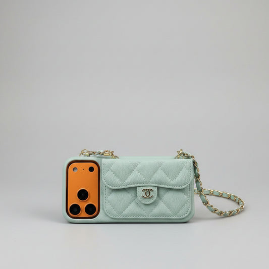 Luxury Flap iPhone Case With Chain Blue