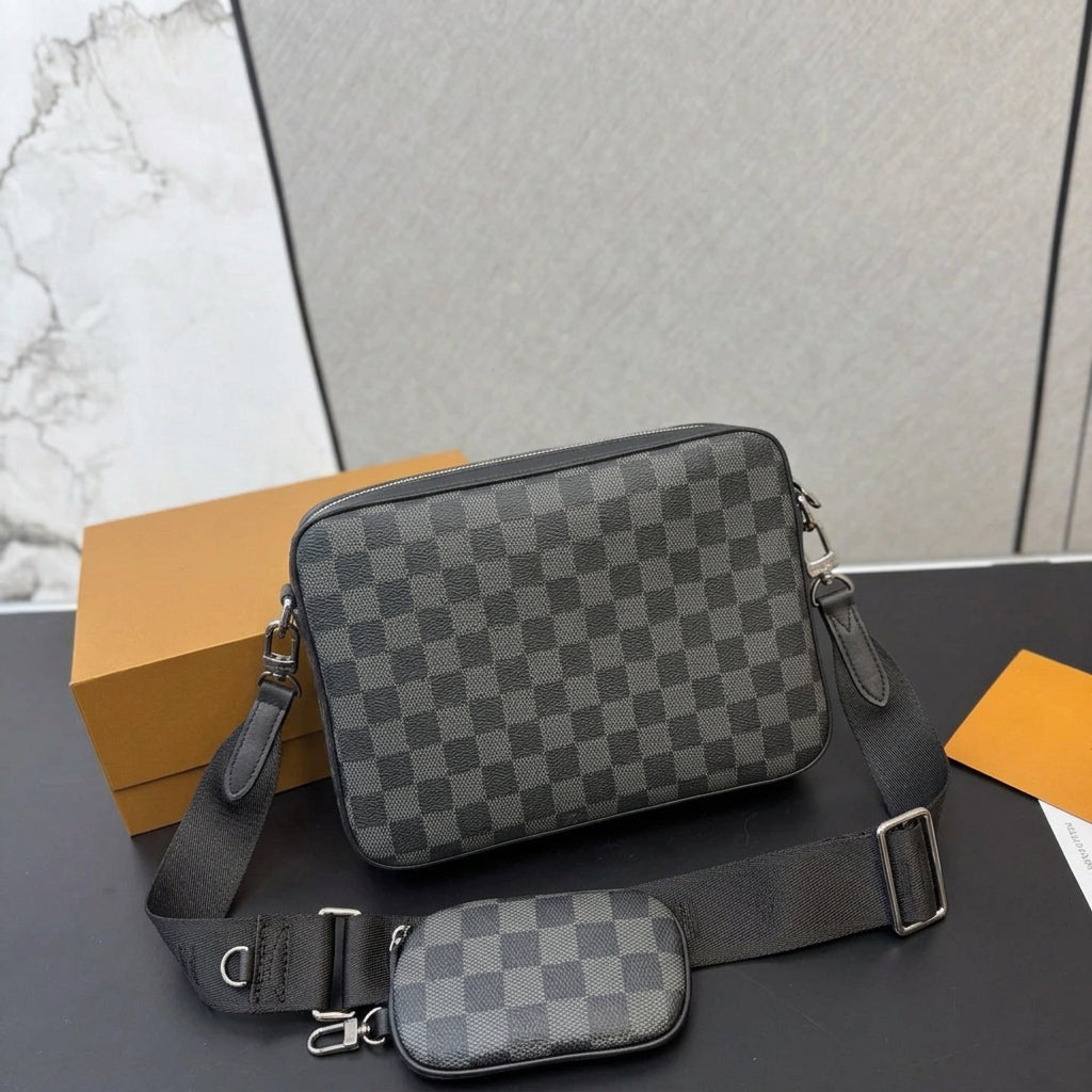 Trio Messenger Bag -Black Check