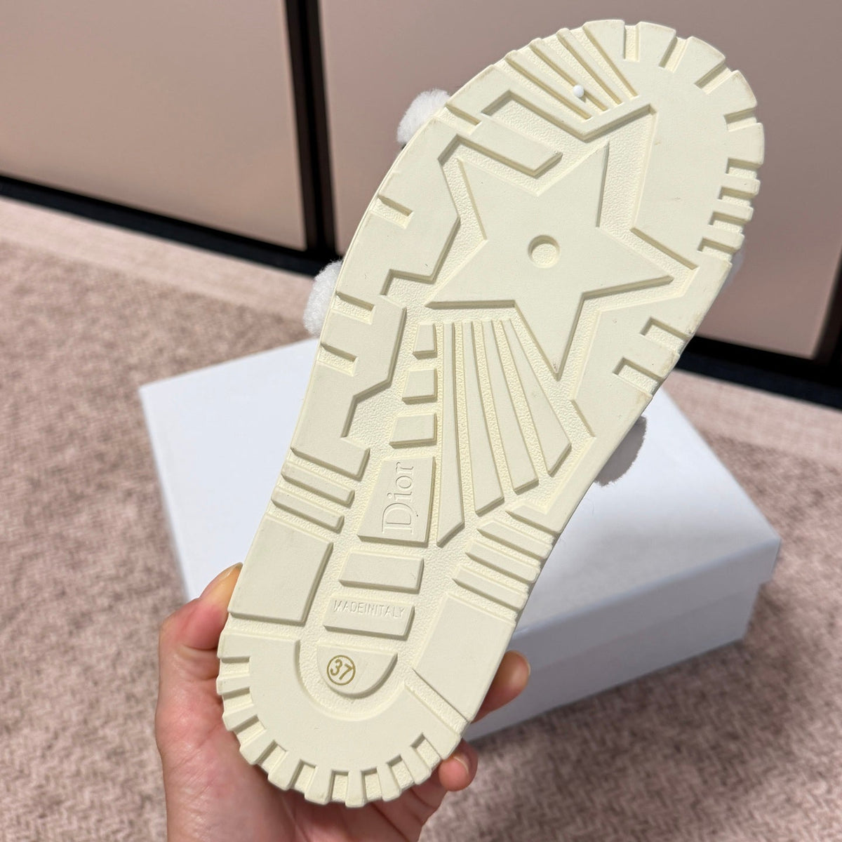 Shearling Canvas Embroidered Slides - White