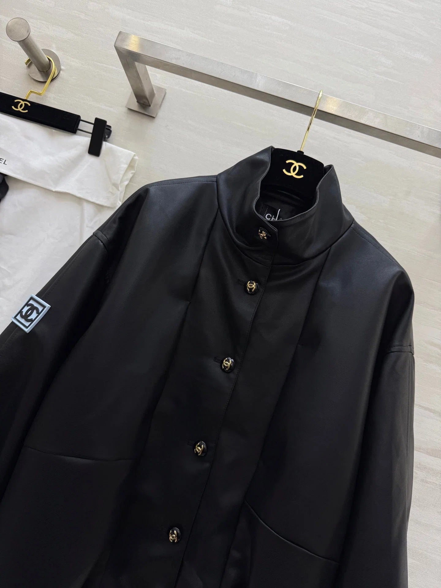 Oversized Luxe Leather Look Bomber Jacket