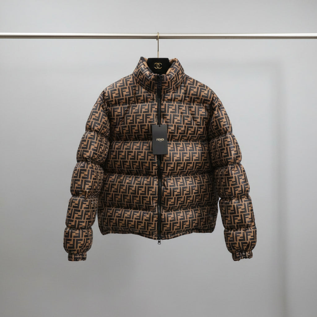Reversible Designer Puffer Jacket - Brown