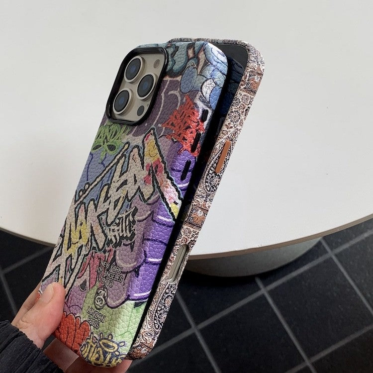 Leather Textured Painted Streetwear Magsafe iPhone Case