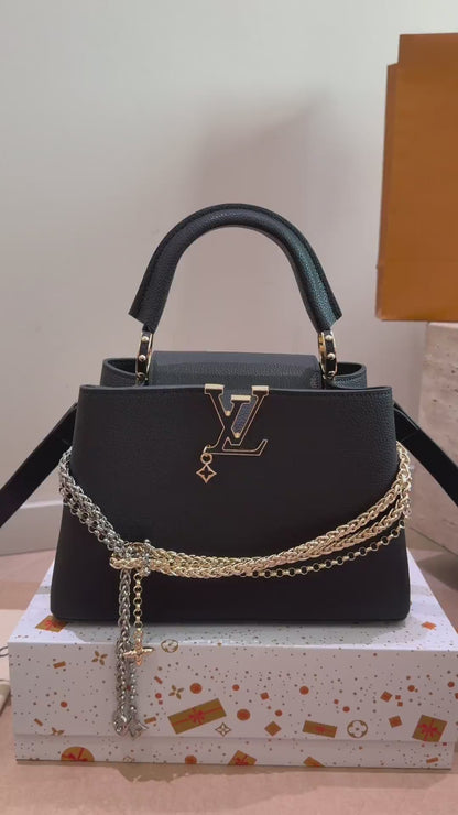 Leather Bag With Gold Silver Charm