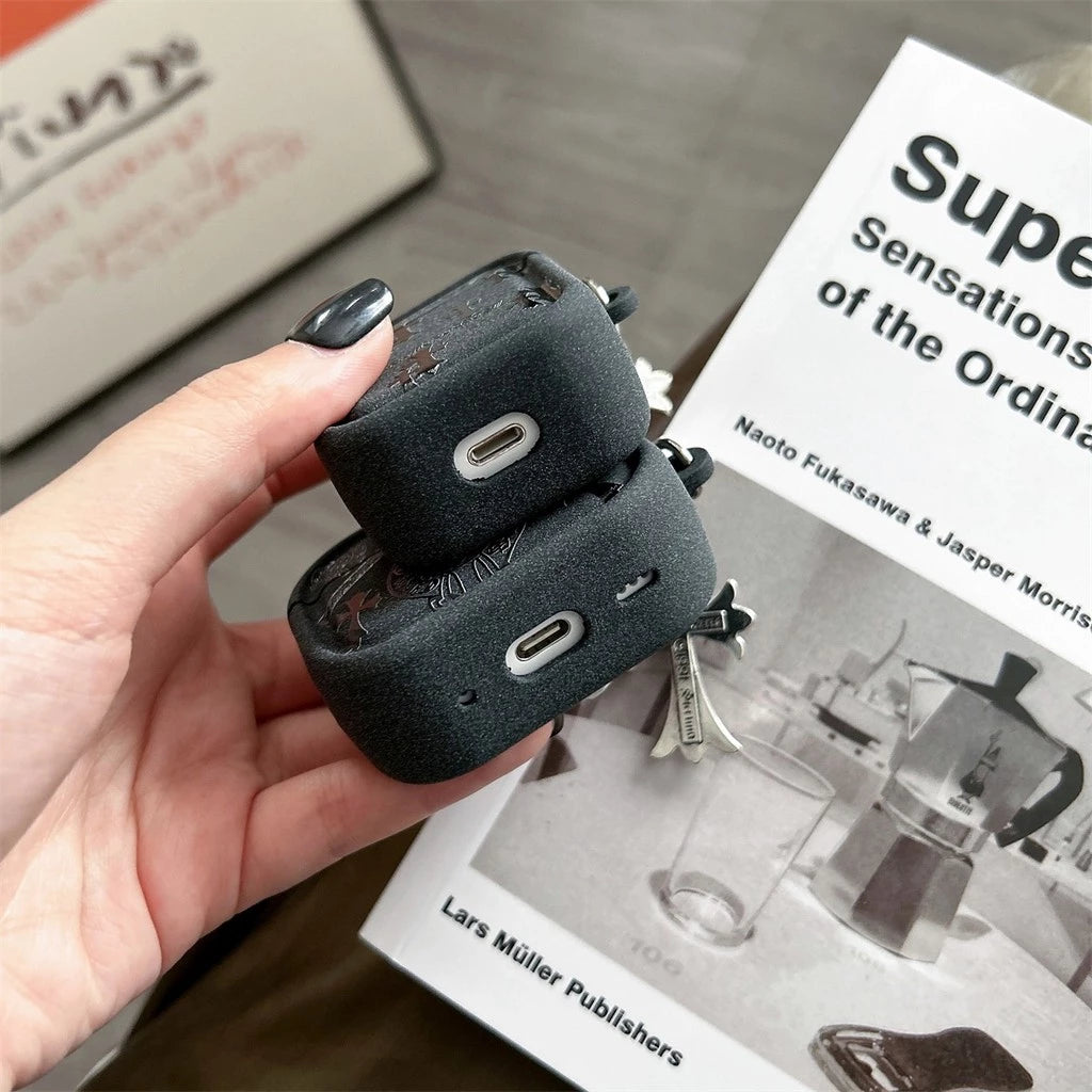 Gothic Cross Charm AirPod Case – Black