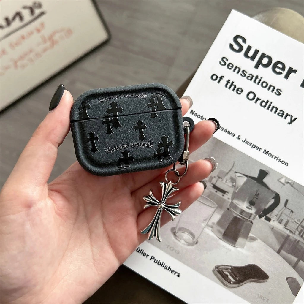 Gothic Cross Charm AirPod Case – Black