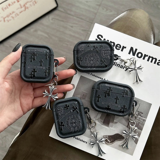 Gothic Cross Charm AirPod Case – Black