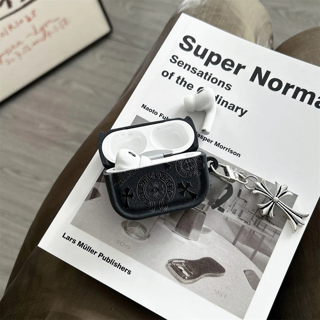 Gothic Cross Charm AirPod Case – Black